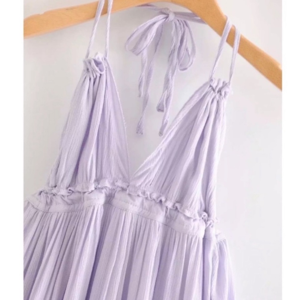 Lavender Boho Halter Mini Babydoll Dress, Dotti Lace Mini Dress - Picture 3 of 11